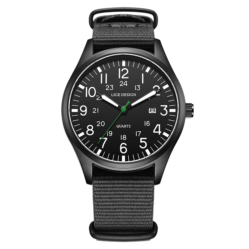 LIGE Top Marke Luxus Männer Quarzuhr Datum Nylon Leder Wasserdicht Leucht Militär Sport Uhren Für Männer relogios masculino 10