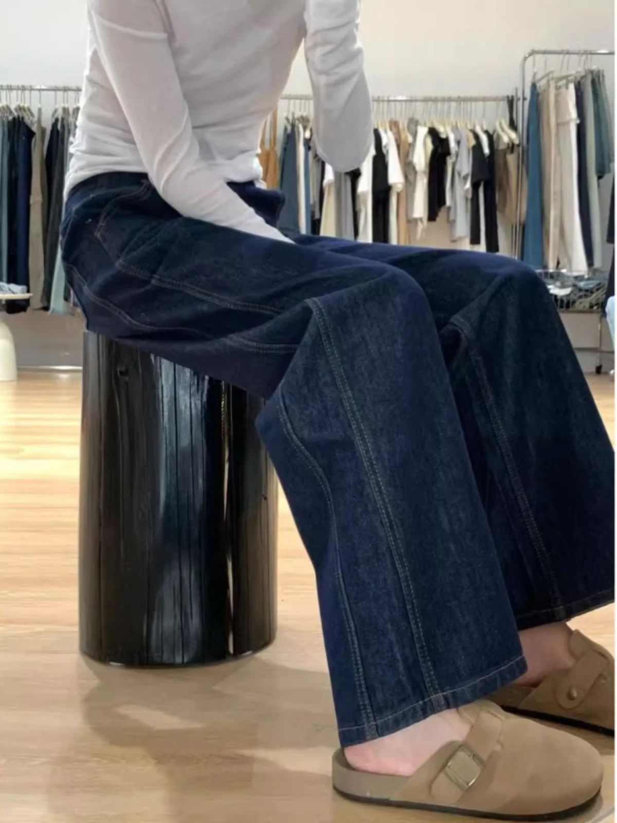 

Джинсы с высокой талией, прямые, винтажные, из выстиранного денима, больших размеров, женские, осенние, для фигуры типа «груша», утягивающие, широкие брюки