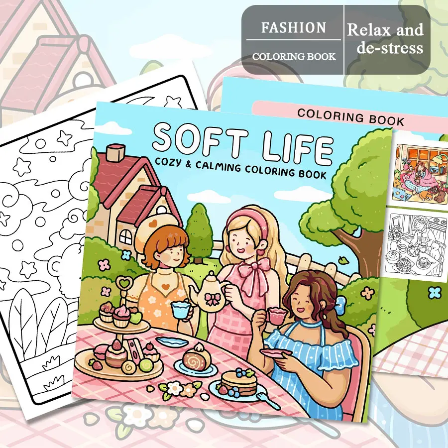 Surtido de libros para colorear para adultos, escenas de vida encantadoras, colorear simples para padres, diversión DIY para niños en casa