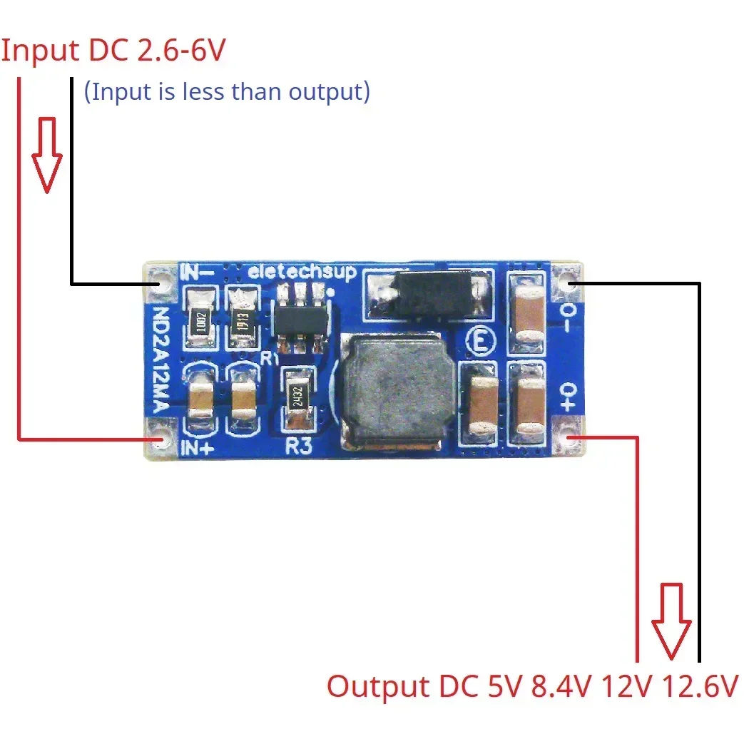 8W UVL OTP OVP SCP 2.6-6V to 5V 8.4V 12V 12.6V DC-DC Boost Step-up Converter Current Limit Program 0.5-2.5A Board LED Lion Lipo