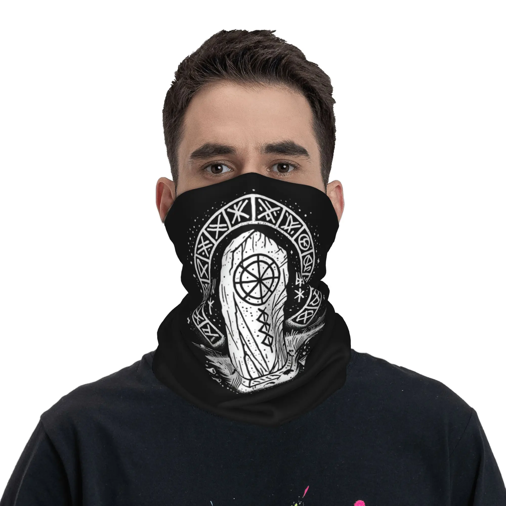 

Viking Runestone Ancient Nordic Engraving Design Bandana Neck Gaiter Printed Mask Scarf Balaclava Outdoor Sports for Men Women