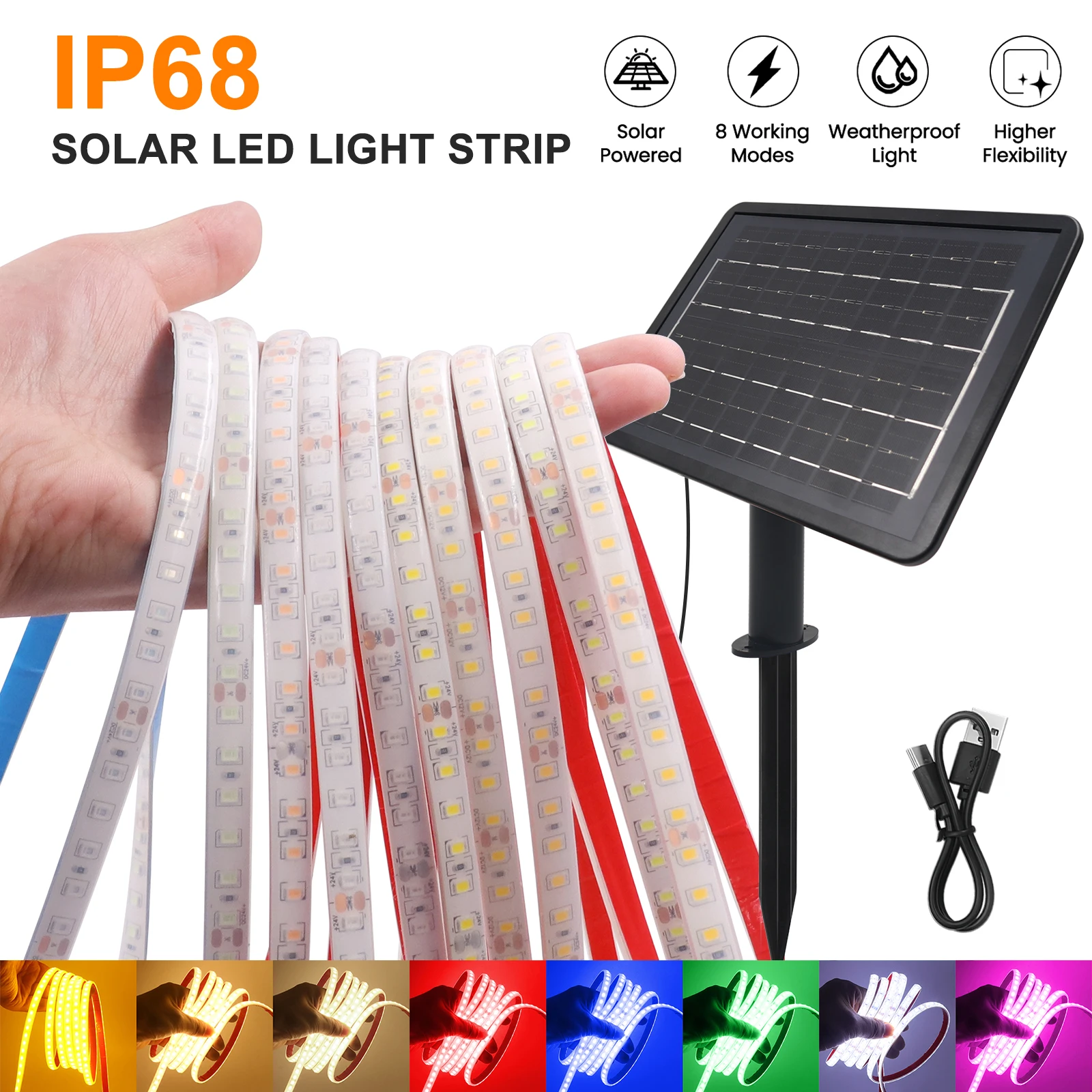0.5m-10m Solar LED Garden Lights 24V 120LEDs/m IP68 Waterproof LED Strip White Red Green Ice Blue Yellow Pink Outdoor Solar Lamp