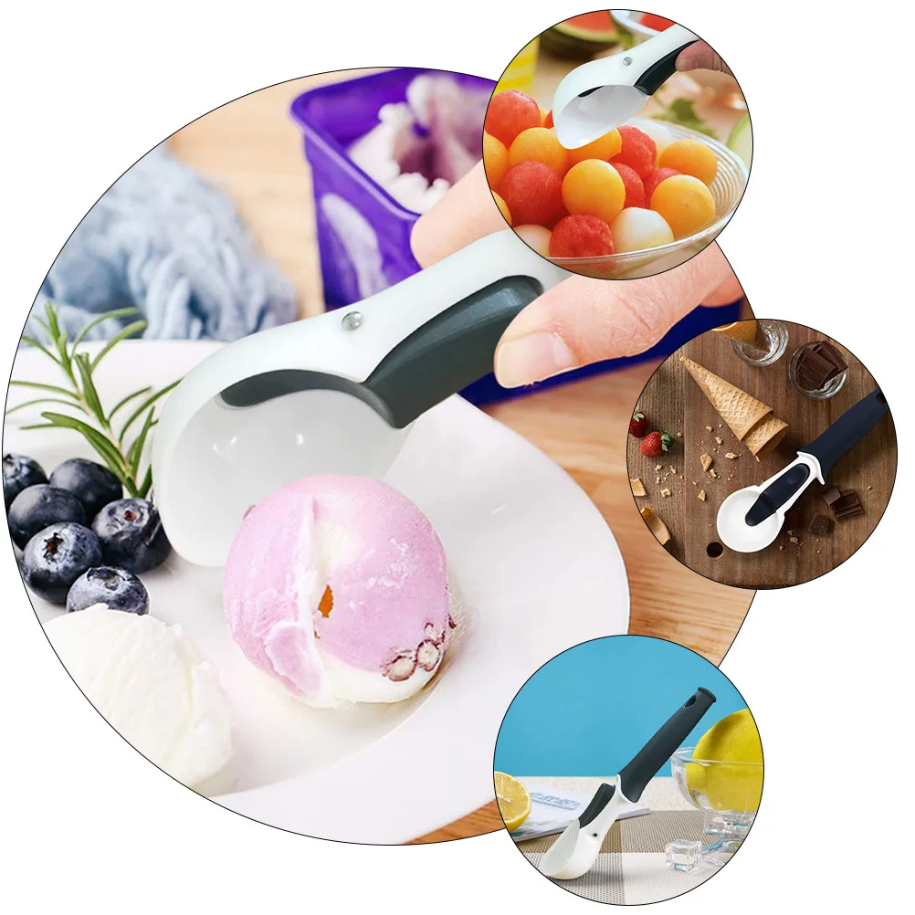 

1Pcs Ice Cream Scoop Plastic Fruit Ball Scoop Ergonomic Handle Button Release Smooth Surface for Home Tableware Ice
