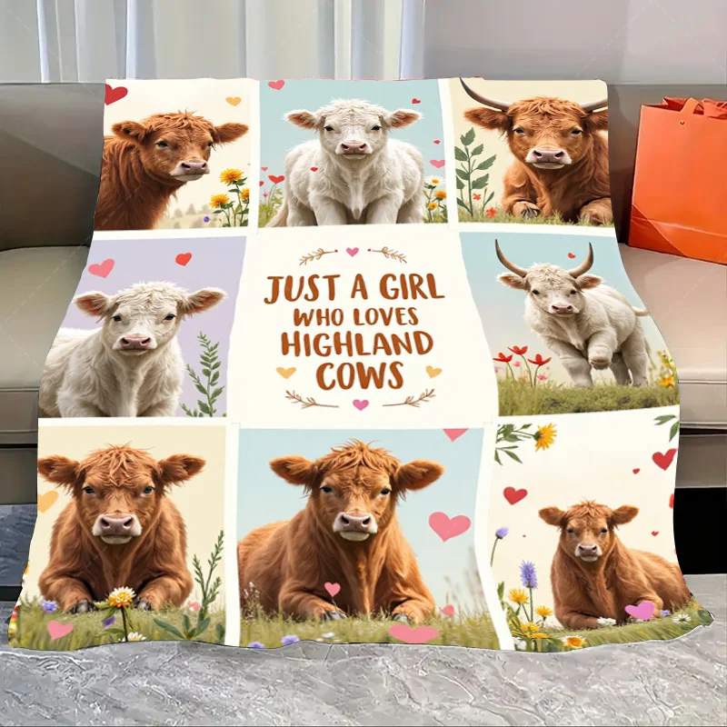 

1pc Flannel Blanket "Cute Highland Cows Blanket - Cozy Farmhouse Style for Cow Lovers"