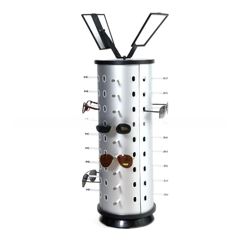 Freestanding 44-Pair Eyewear Display Stand – 360° Rotating Rack with Mirror for Eyewear & Optical Frames