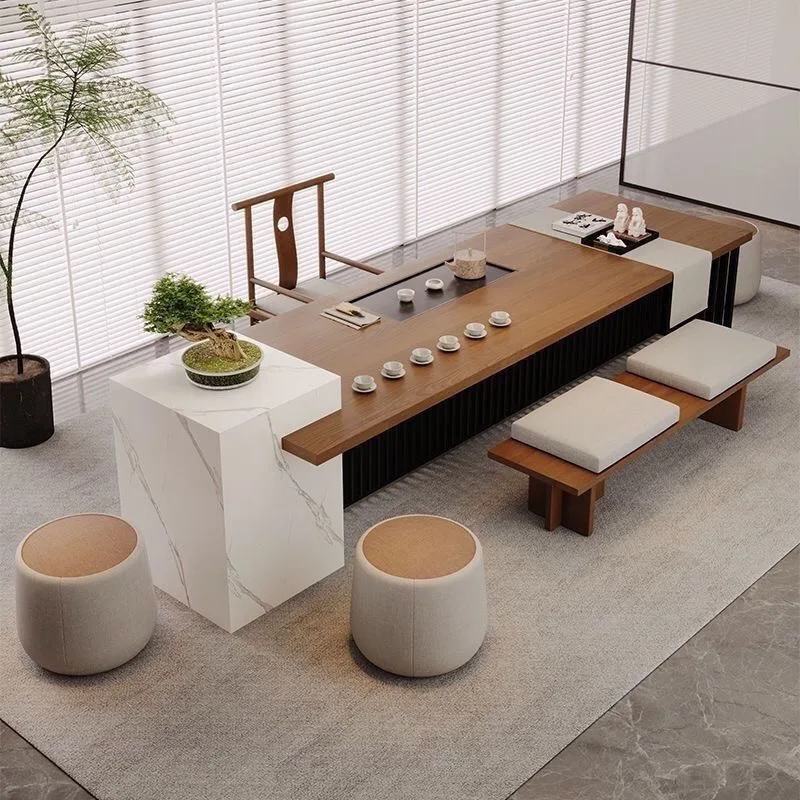 Solid wood island tea table large board tea table and chair combination