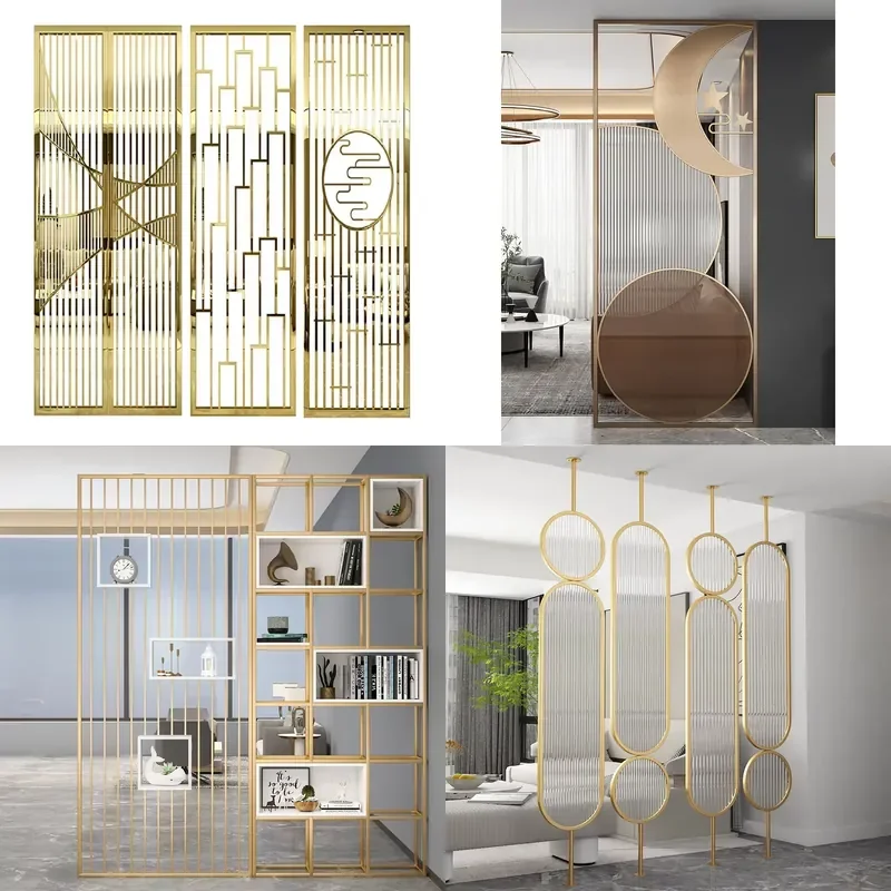 for Metal Room Baffle Stainless Steel Frame Glass Partition with Lamp Design Suitable Family Living Room Hotel