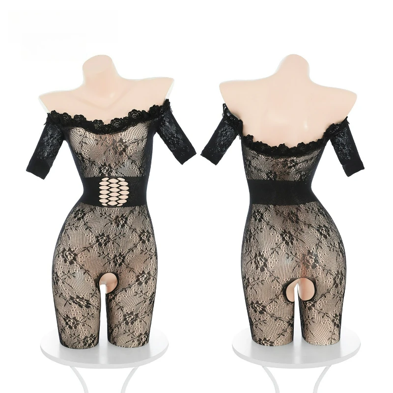 

Sexy Erotic Lingerie Off Shoulder Mesh Bodystocking Crotchless Tearable Sheer Lace Flirting Intimate Wear Sexy Lingerie Set