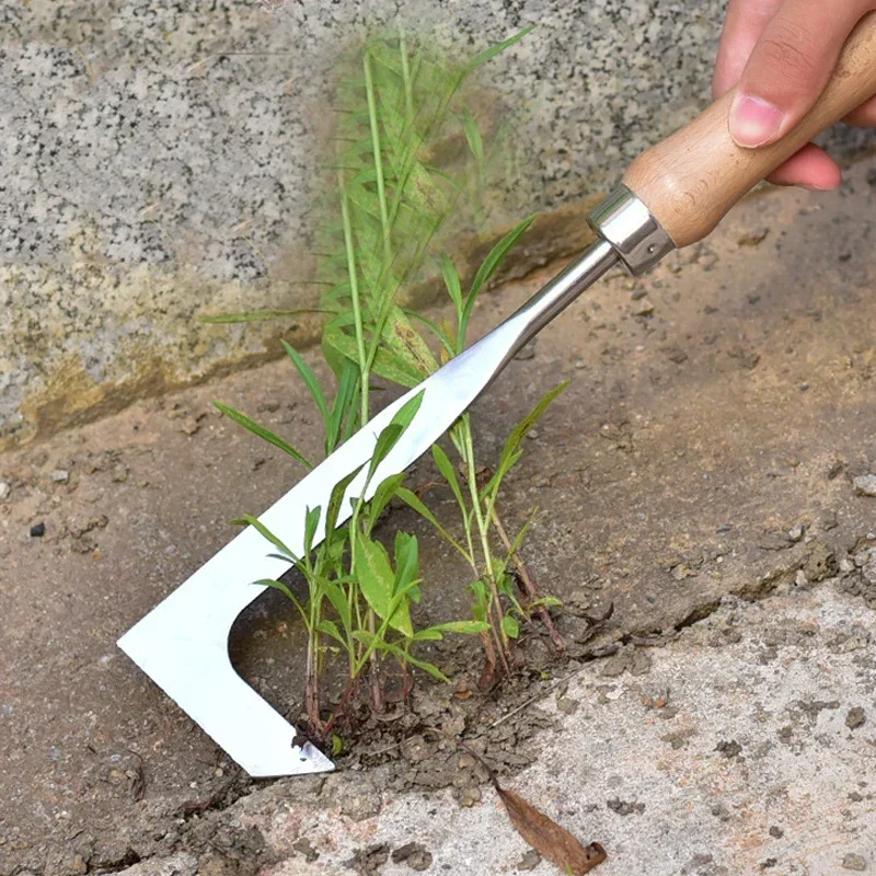 Garten-Riss-Unkrautjäter, Fugen- und Jätwerkzeuggriff, manueller Rasenmäher aus Edelstahl, L-förmige Unkrautsichel für Rasen, Terrasse