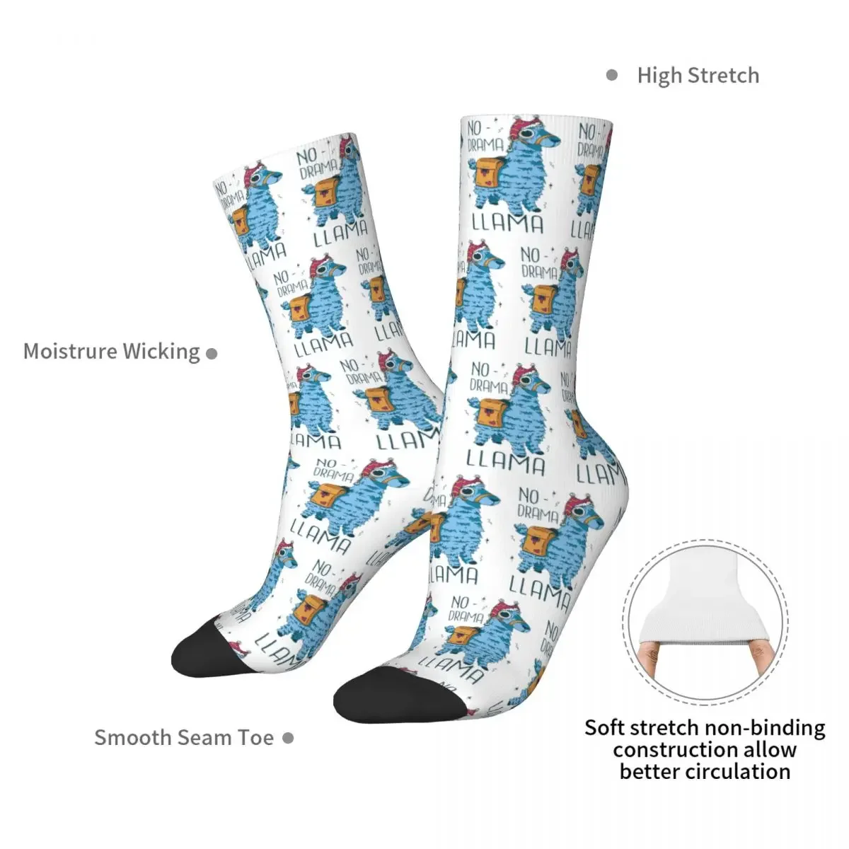 No Drama Llama Socks Harajuku Super Soft Stockings All Season Long Socks Accessories for Unisex Gifts