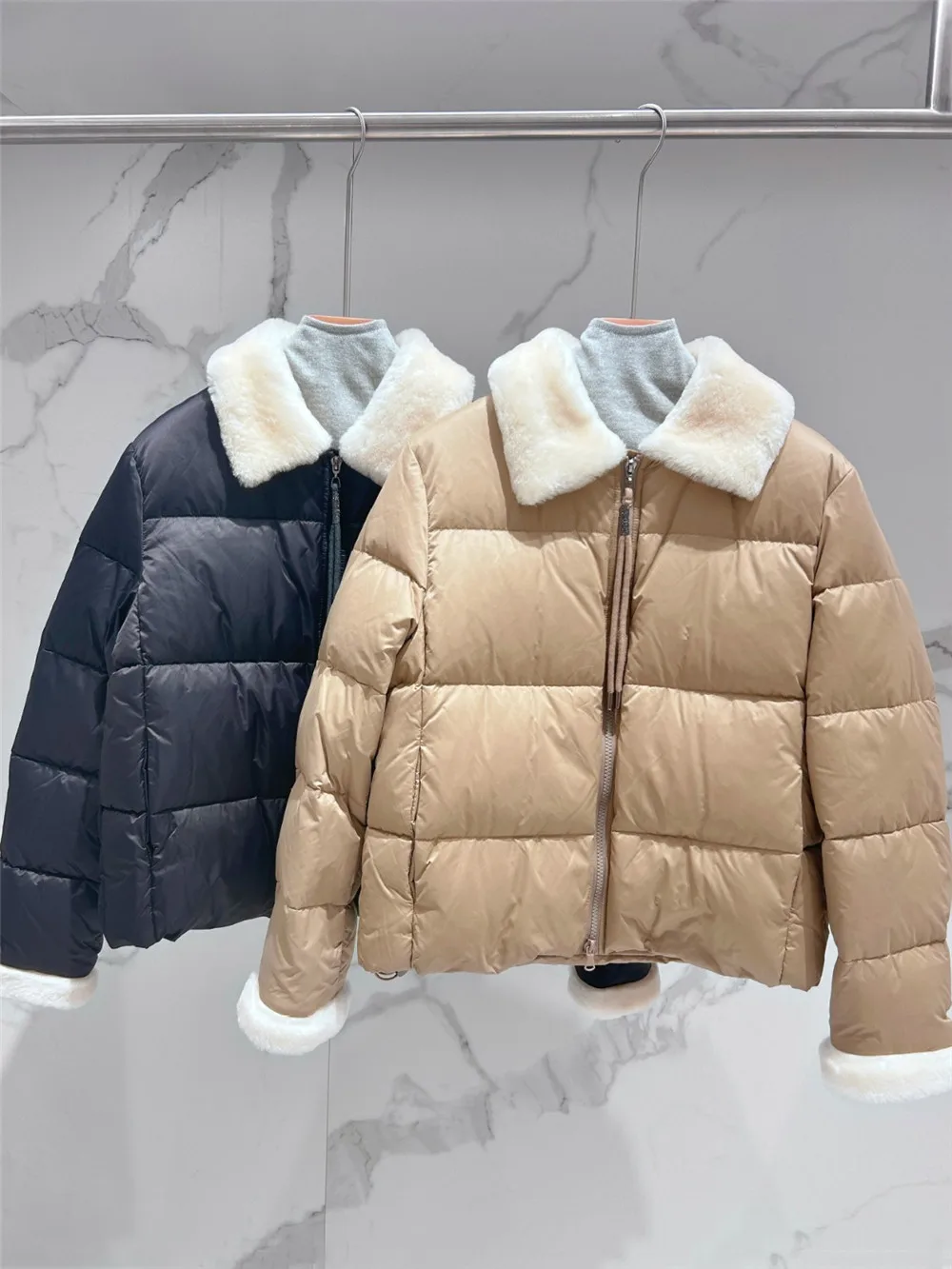 

2024 Women Iamb's Wool Iapel Bread Down Jacket BC Winter New Ladies Warm Loose Parka Coat Female