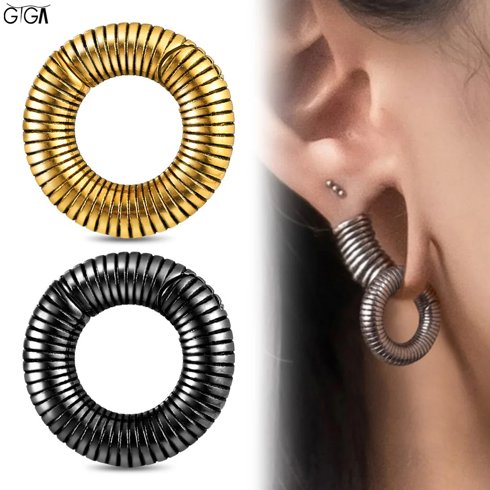 Giga 1/2Pcs Vintage 6mm(2g) Striped Stainless Steel Ear Weights Hanger Gauges Ears Stretcher Expander Hoop Piercing Body Jewelry