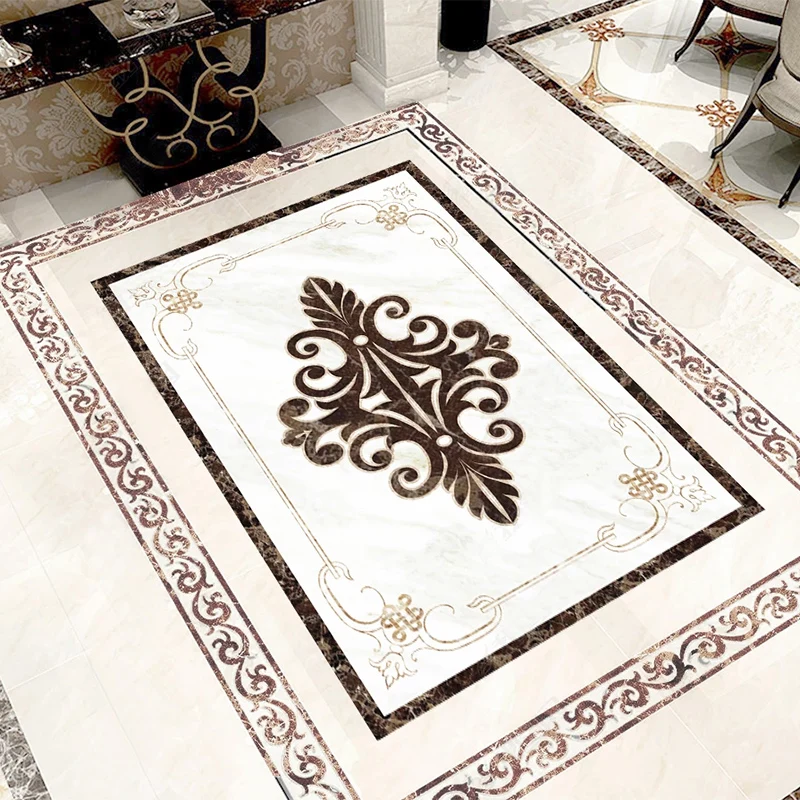 Custom 3D Floor Mural Wallpaper 3D Retro Tiles Marble Wallpaper Living Room Hotel Luxury Floor Decor PVC Self-Adhesive Stickers