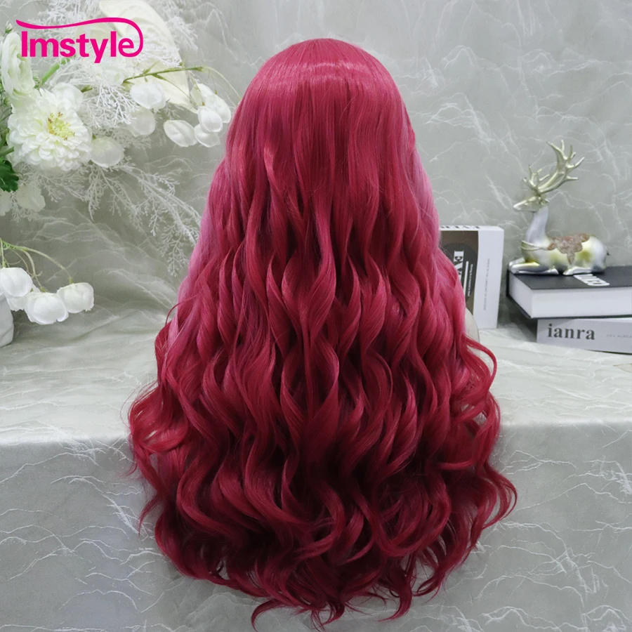 Imstyle Ombre Pink Wig Long Synthetic Lace Front Wig Natural Wavy Wig For Women Heat Resistant Fiber Cosplay Wigs