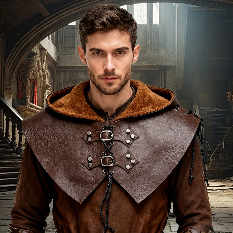 

Medieval Renaissance Punk Retro Cape Armor Medieval Knight Chest Harness Shoulder Armor PU Leather Halloween Cosplay Costume