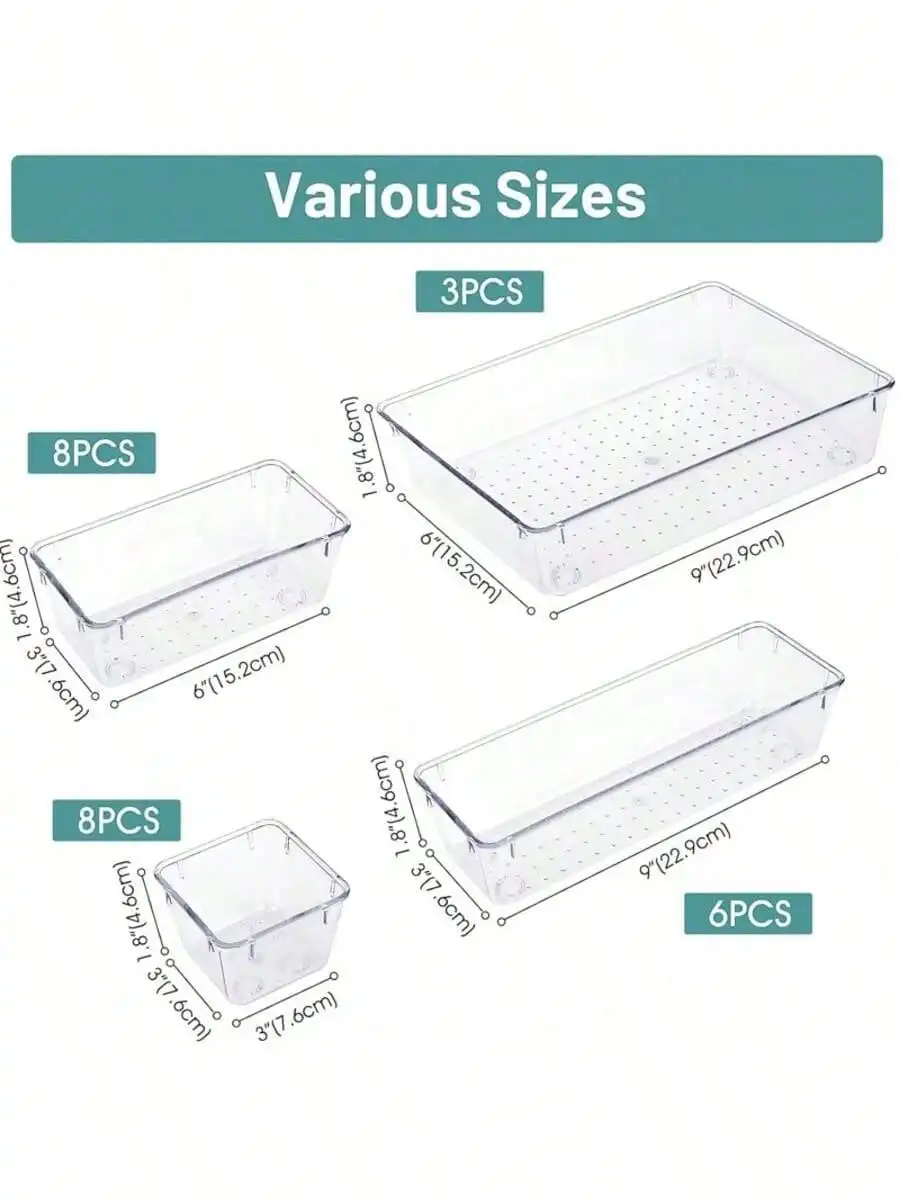 Conjunto organizador transparente de 24 unidades: mesa de acrílico/gaveta/armazenamento de vaidade de cosméticos + suporte de escova