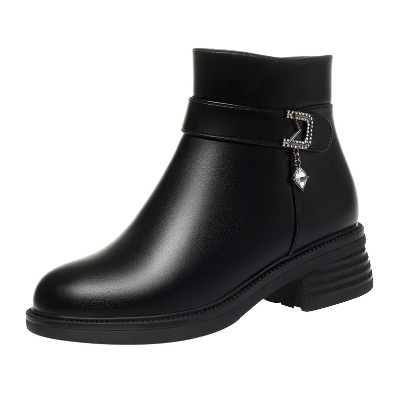 

Warm Plush Women's Boots for Woman Elegant Shoes Autumn 2025 Women's Fashion Crystal Leather Winter Short Boots Black Size 35-41