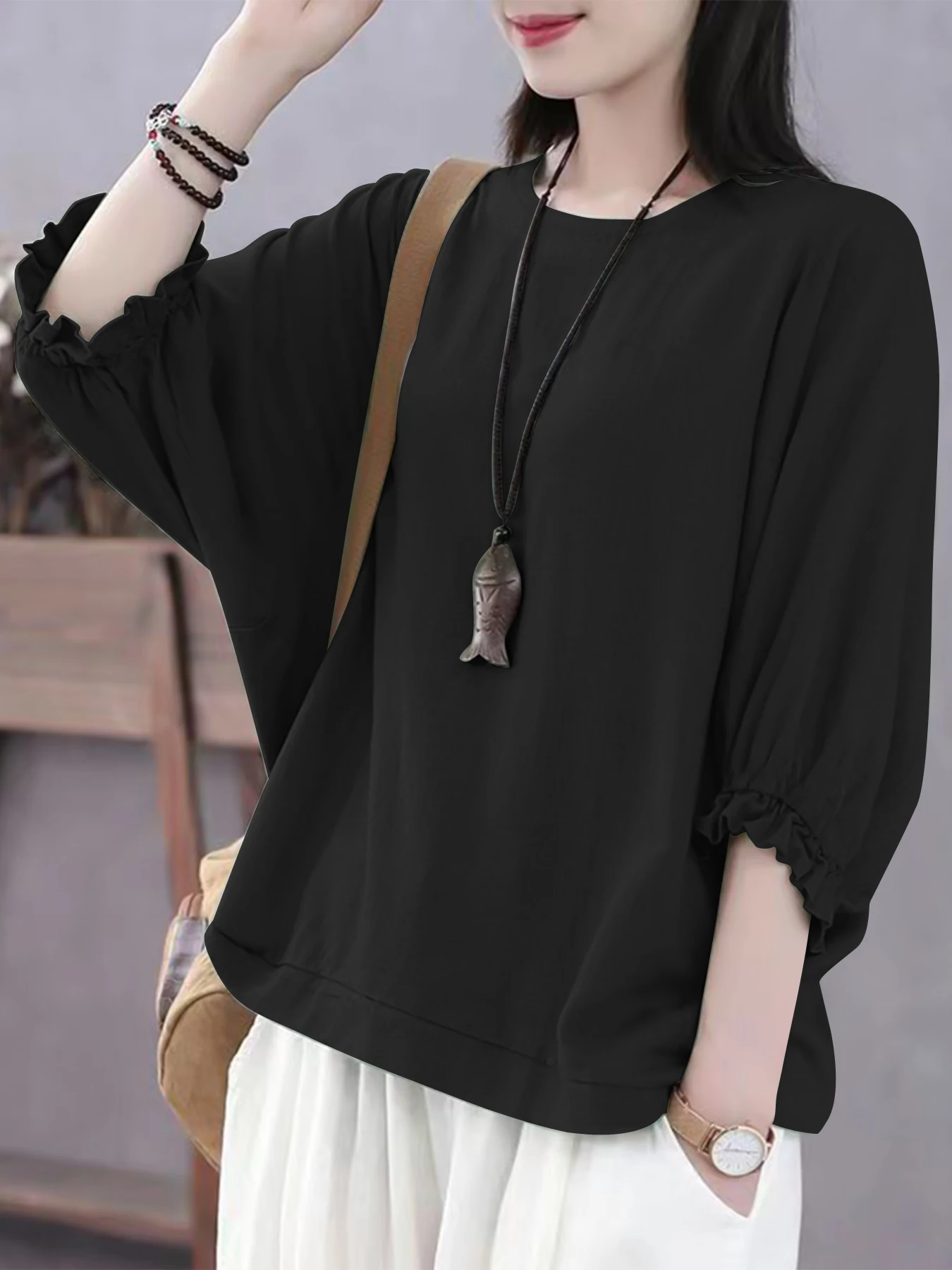Women's Crew Neck Short Sleeve T-Shirt Solid Casual Tops Lightweight Summer Tee Suitable for Home, Running,Walking
