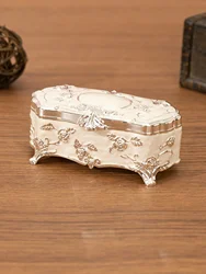 Metal Creative European Vintage Jewelry Trumpet Silver-plated Hand-Painted High-grade Rose Storage Cotton Swab Box Valentine's D