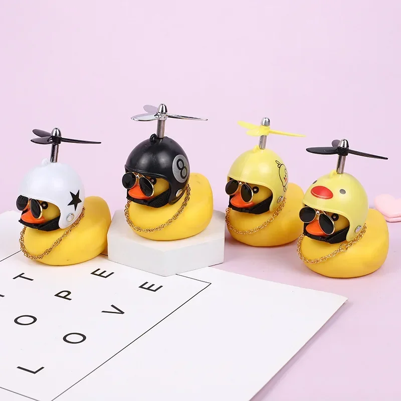 Cute Duck Bike Bell with Helmet Propeller Rubber Bicycle Light Decoration for Scooter MTB Motorbike Kids Bike Toys Accessories