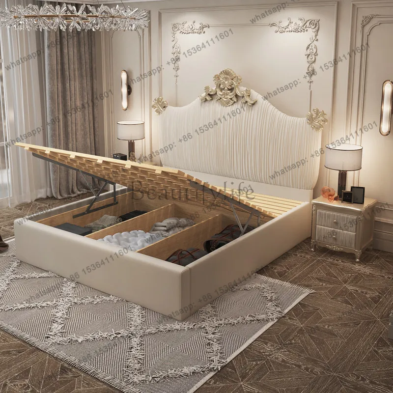 FG Multifunctional Storage Massage Bed Bedroom Frame Double Luxury Wooden Design Bed Space Saving European Cama Unique Furniture