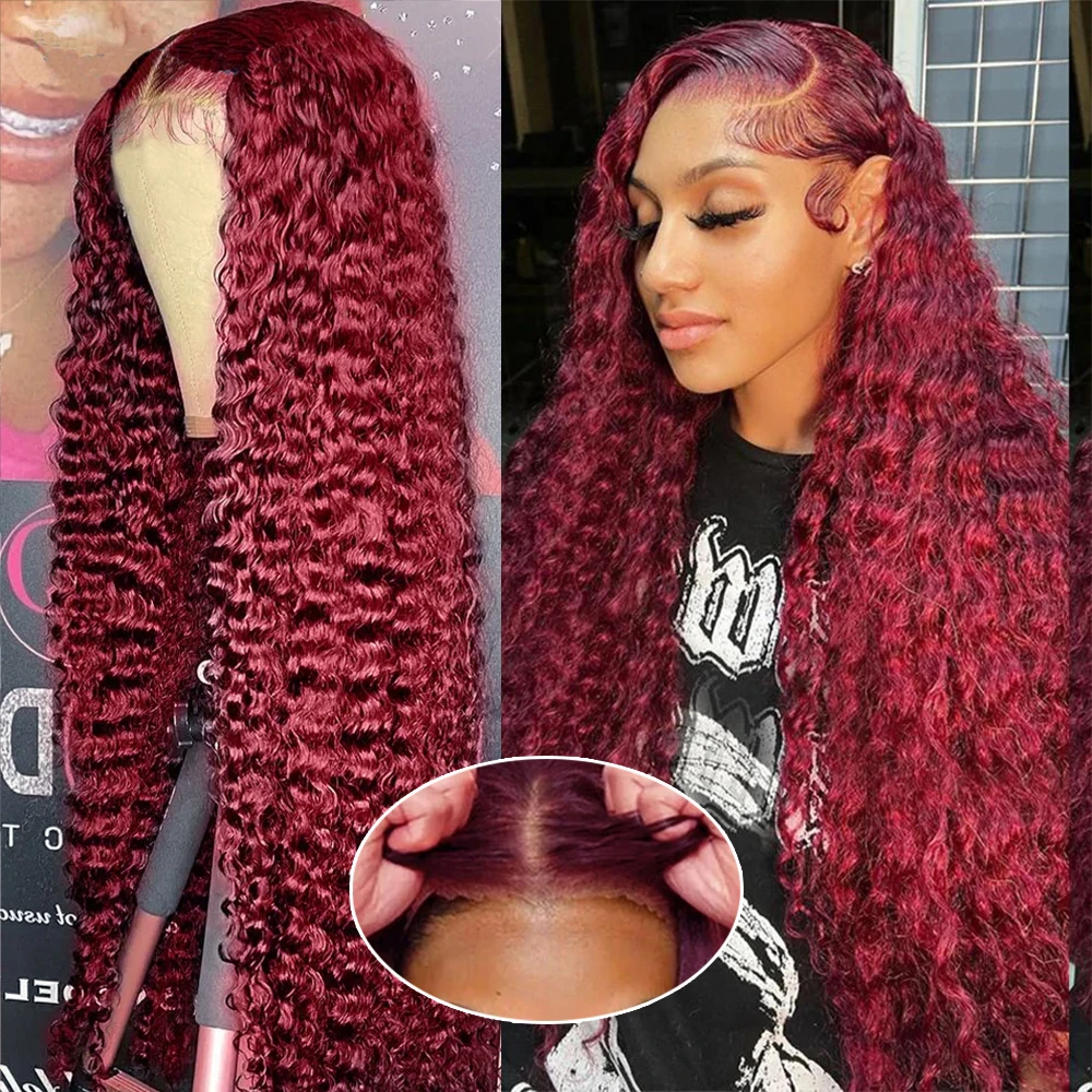 

99J Burgundy Glueless Wigs Ready To Wear Colored Curly Human Hair 7x5 13x4 Pre Cut Lace Wig 100% Human Hair Pre Plucked On Sale