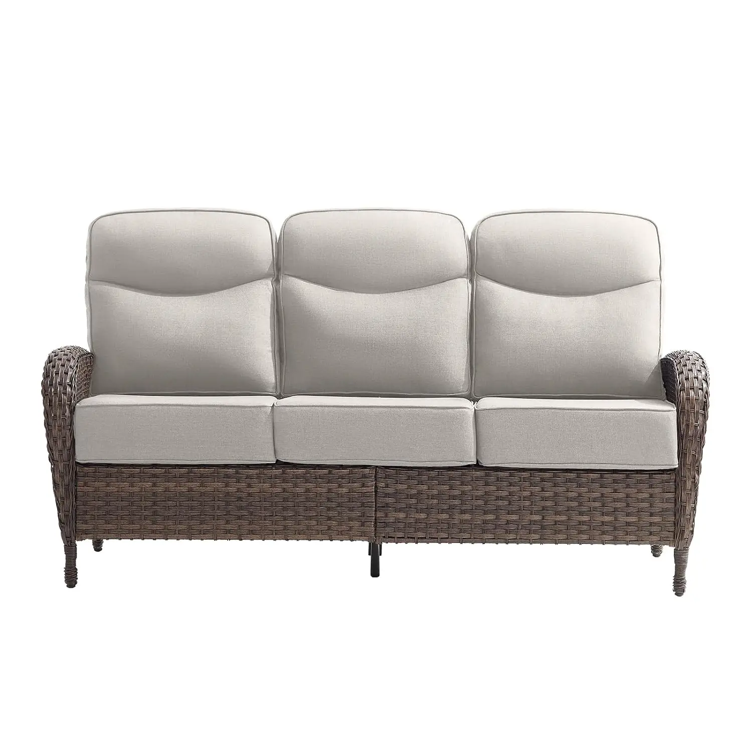 High Back Wicker Sofa With 6-Inch Cushions, Heavy Duty 3-Seater Outdoor Furniture For Porch Balcony Poolside Garden, Customized