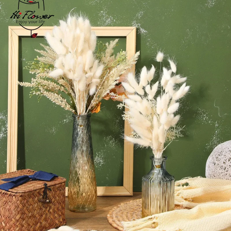 100PCS Natural Bunny Rabbit Tails Grass Dried Flowers Boho Home Decor Table Accessories Colorful Mix Lagurus Wedding Decoration