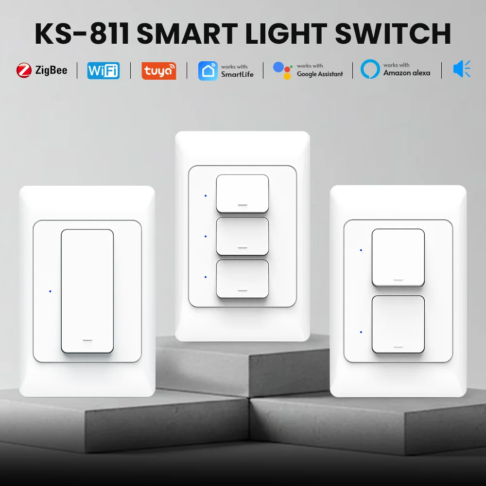 Tuya Smart Wall Switch Zigbee 3.0 Wall Push Button Physical Switches Smart Wireless Voice Control Work with Google Home Alexa