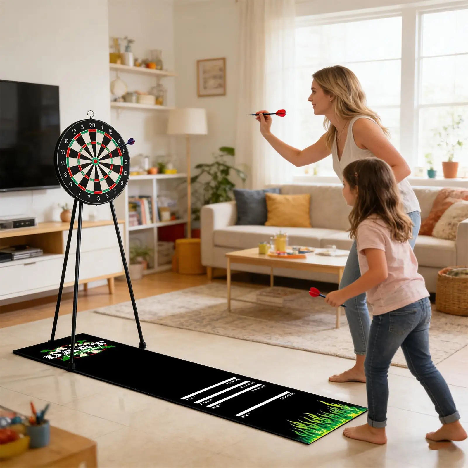 

Многофункциональный коврик для дартса с резиновыми гранулами, противоскользящая доска для дартса, 4 расстояния для метания, нескользящий коврик для дартса 300x34 см.