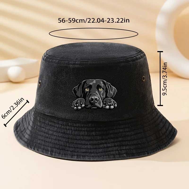 Unisex Fashion Versatile Black Labrador Print Fisherman Hat, Lightweight Bucket Hat for Outdoor, Trucker Cap, Suitable for Outdo