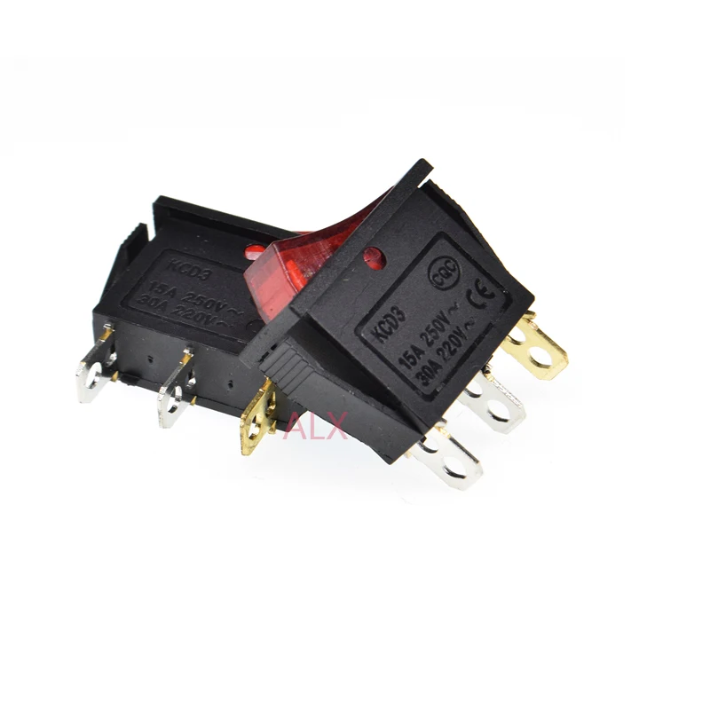 5PCS KCD3-101n 3PIN red Push Button with light rocker Switch ON/OFF   power switches 16A/250V 20A/125V 3 pin