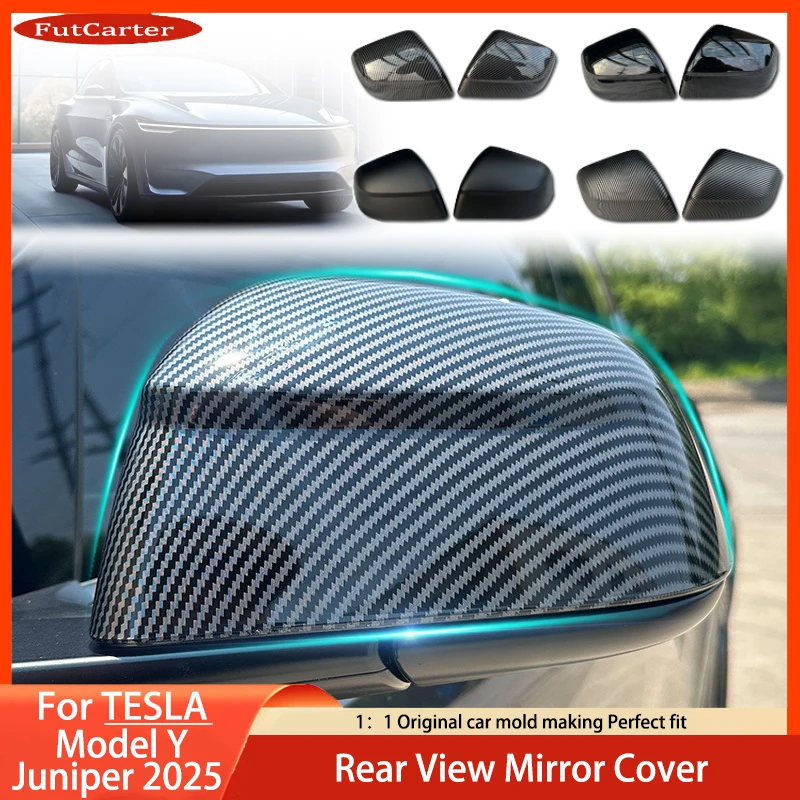 Capa de espelho para porta lateral de carro, fibra de carbono, para tesla modelo y juniper2025, acessórios externos automotivos, capa retrovisora lateral abs