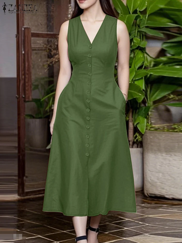 ZANZEA 2025 verano elegante A-lien batas mujer abotonada viaje