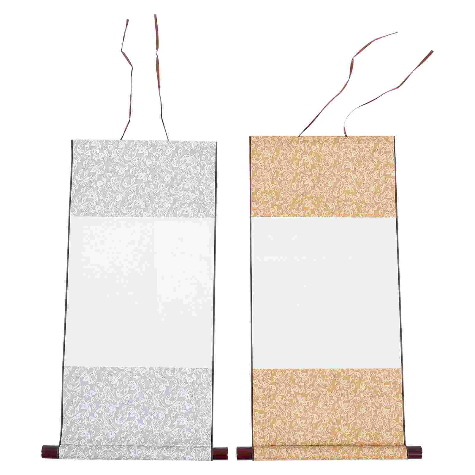 2 Pcs Painting Scroll Blank Hanging Decor Decorate Chinese Drawing Paper Calligraphy