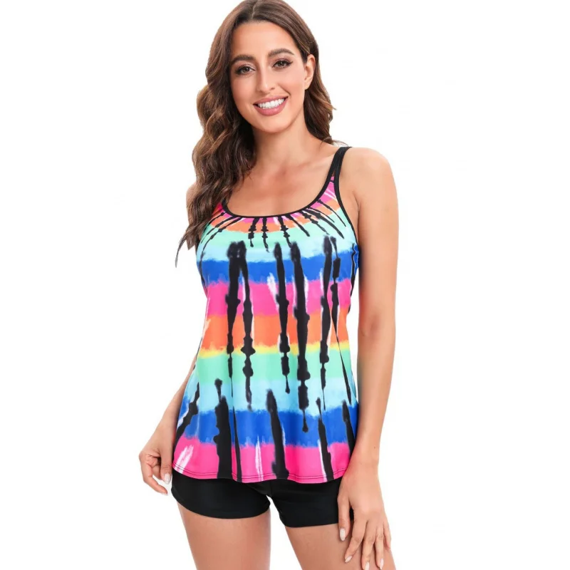 2025New Conservative Boxer Briefs Two-Piece Swimsuit Printed Multi-Color Backless Skirt Style Swimwear
