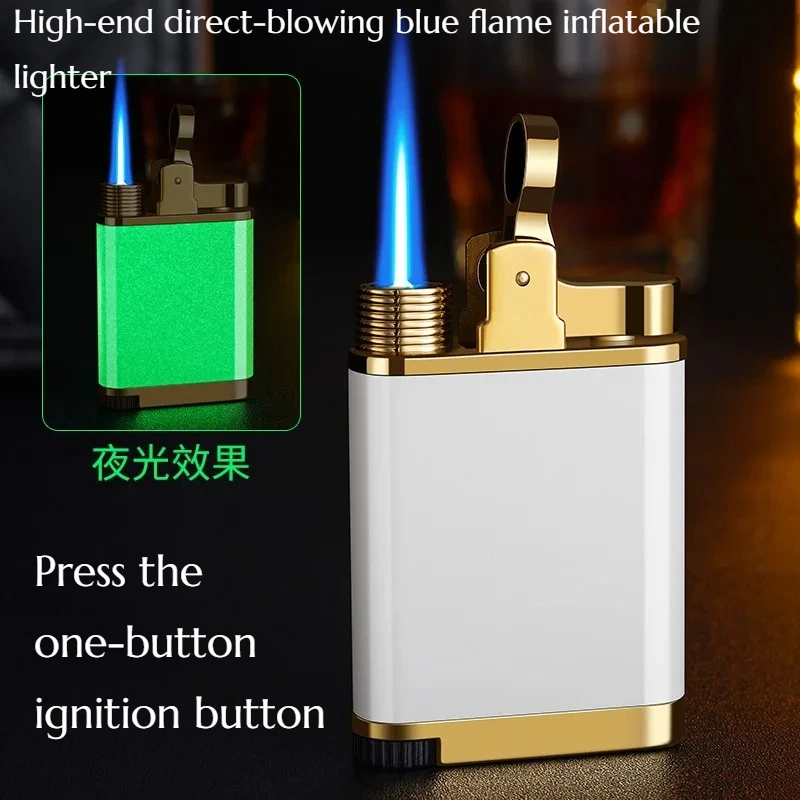 

NEW Windproof Inflatable Blue Flame Fire Lighter Retro High End Direct Charge Machine Men's Gift Cigarette Accessories