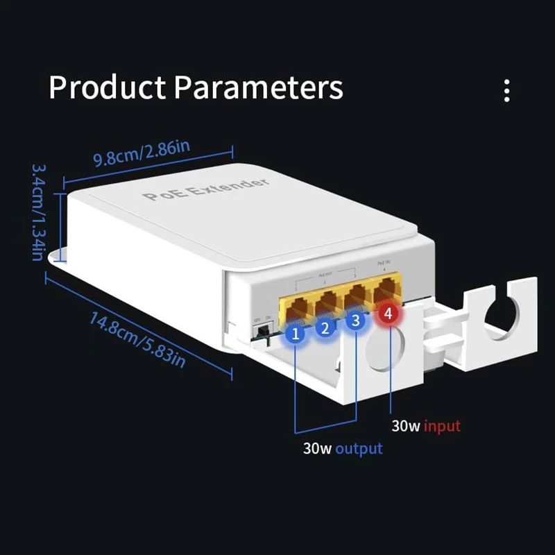 4Ports Outdoor POE++ Gigabit Extender 1 In 4 Out POE Switch Repeater With 1000Mbps IEEE802.3af/at/bt Extender For Camera