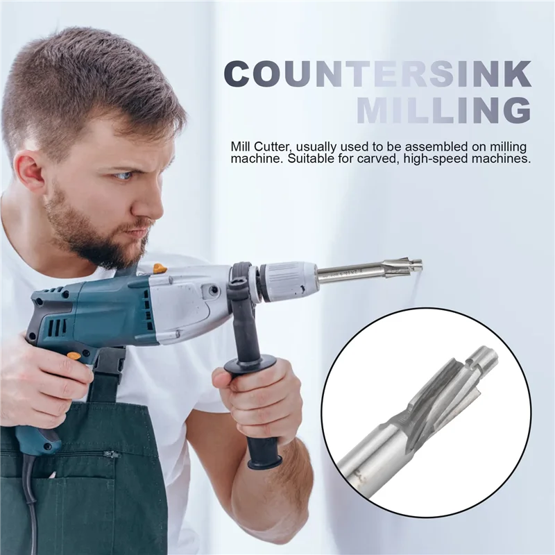 

AB47-5Pcs HSS Counterbore End Mill M3-M8 Pilot Slotting Tool Milling Cutter Countersink End Mills
