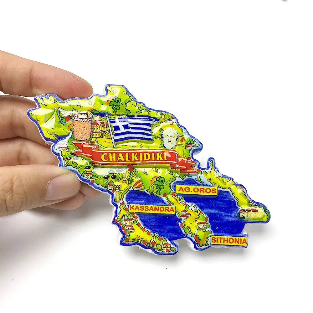 

‌Greek Chalkidiki Map Fridge Magnet, Resin Material, Travel Souvenir, Home Decor, Magnetic Sticker‌