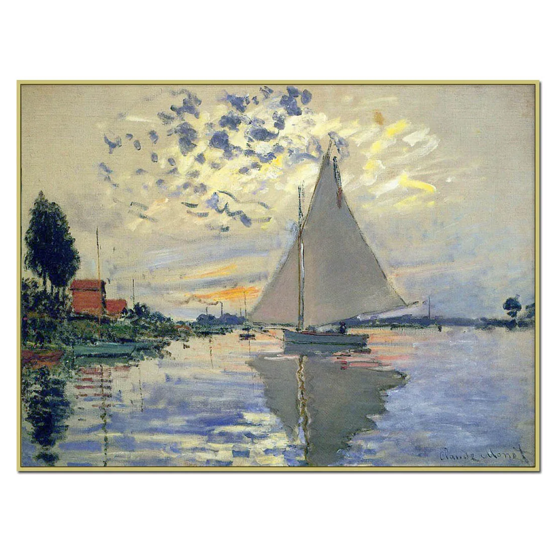 

Hand painted high quality reproduction of Sailboat at Le Petit Gennevilliers by Claude Monet seascape oil painting on canvas