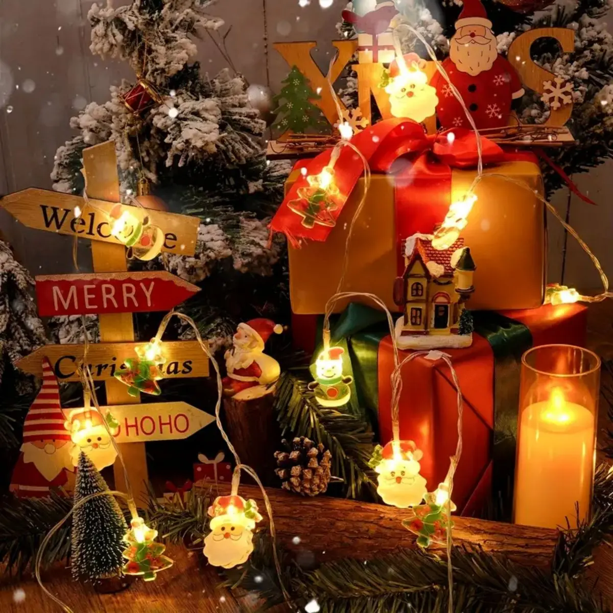 1 قطعة أضواء عيد الميلاد في الهواء الطلق مع سانتا كلوز ثلج شجرة عيد الميلاد بطارية تعمل بالطاقة للمنزل غرفة نوم حفل زفاف زينة عيد الميلاد