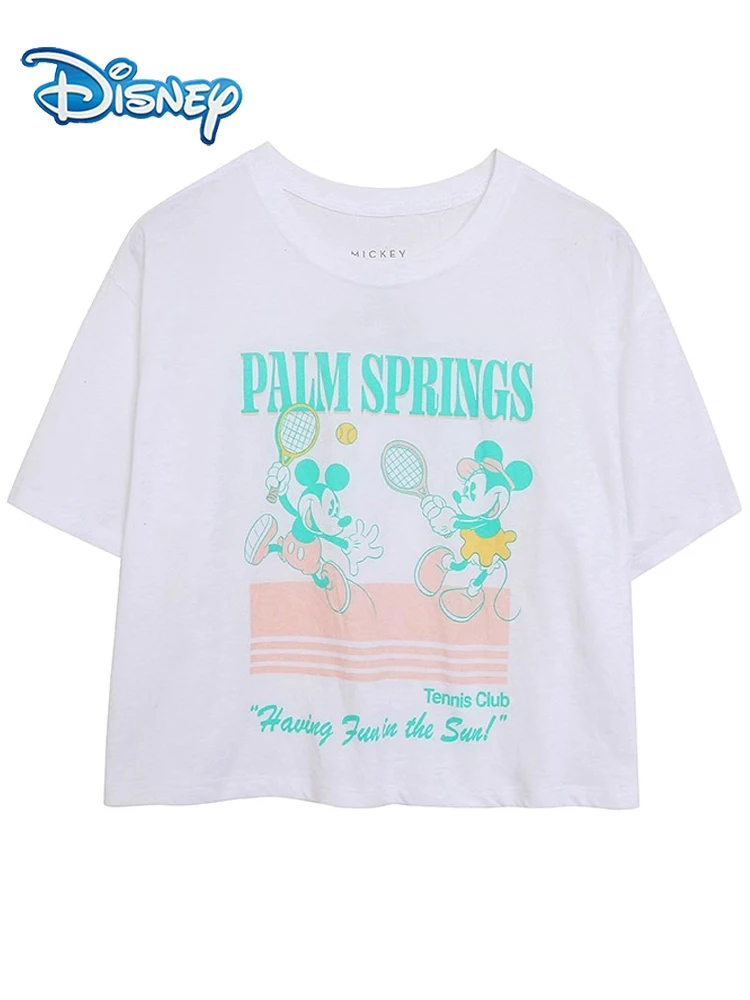 

Disney Minnie Mickey Mouse Letter Cartoon Print T-Shirt Summer Women Short Sleeve O-Neck Pullover Tee Tops Streetwear Female
