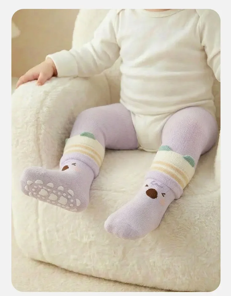 3/6 Paar Baby-Anti-Rutsch-Bodensocken mit Streifenmuster, niedliche Cartoon-Motive, weiche Baumwollsocken für den Innenbereich, Kindersocken zum Laufen. – Detail 9