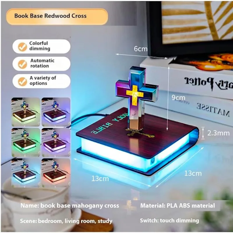 Levitating Cross Lamp Floating Jesus & Bible Night Light Magnetic Levitation Cross Ornament Glowing Cross Light Home Desk Gift view 4