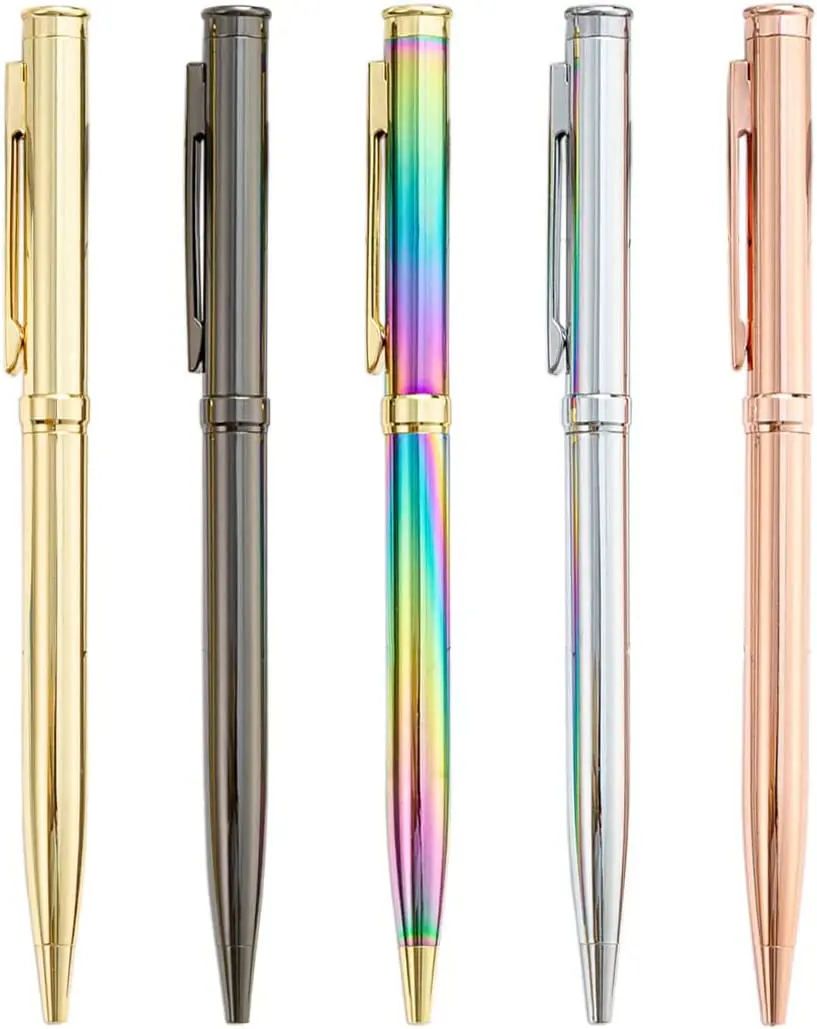 

5 Pieces Retractable Ballpoint Pen, Metal Pens for Gift, Business, Office, 1.0mm Medium Point Black Ink, Rainbow