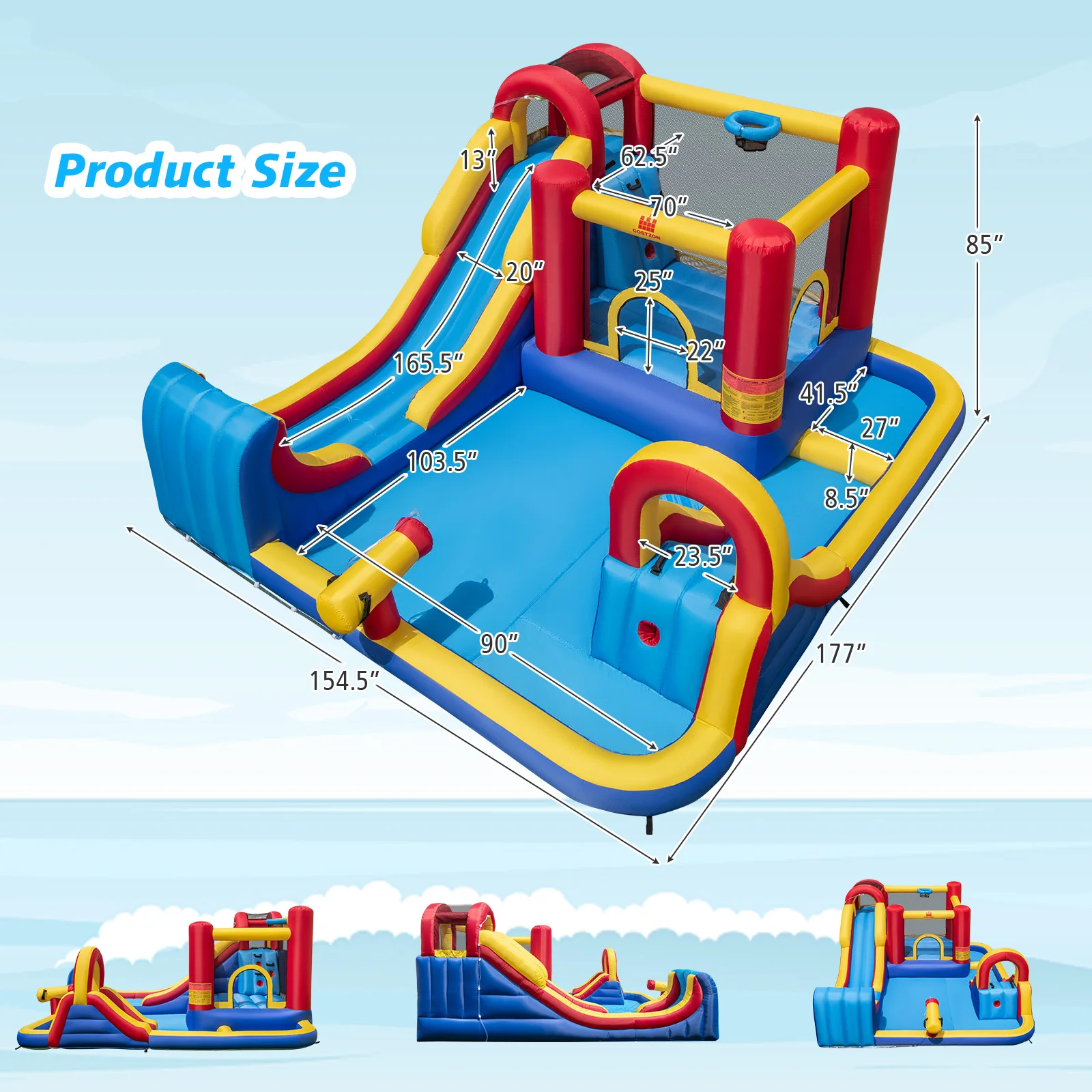 Inflatable Water Slide Giant Kids Water Park w/ Double Slides without Blower