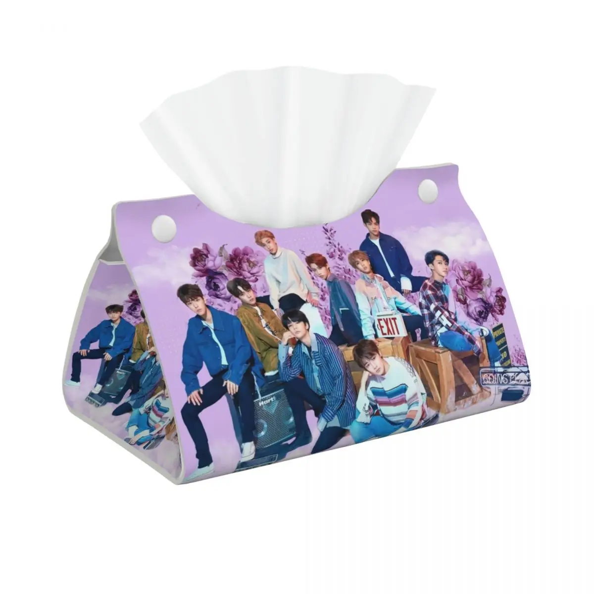 Custom Kpop Stray Kids Tissue Box Cover Rectangular PU Leather TV program Rock Fashion Facial Tissues Holder for Car