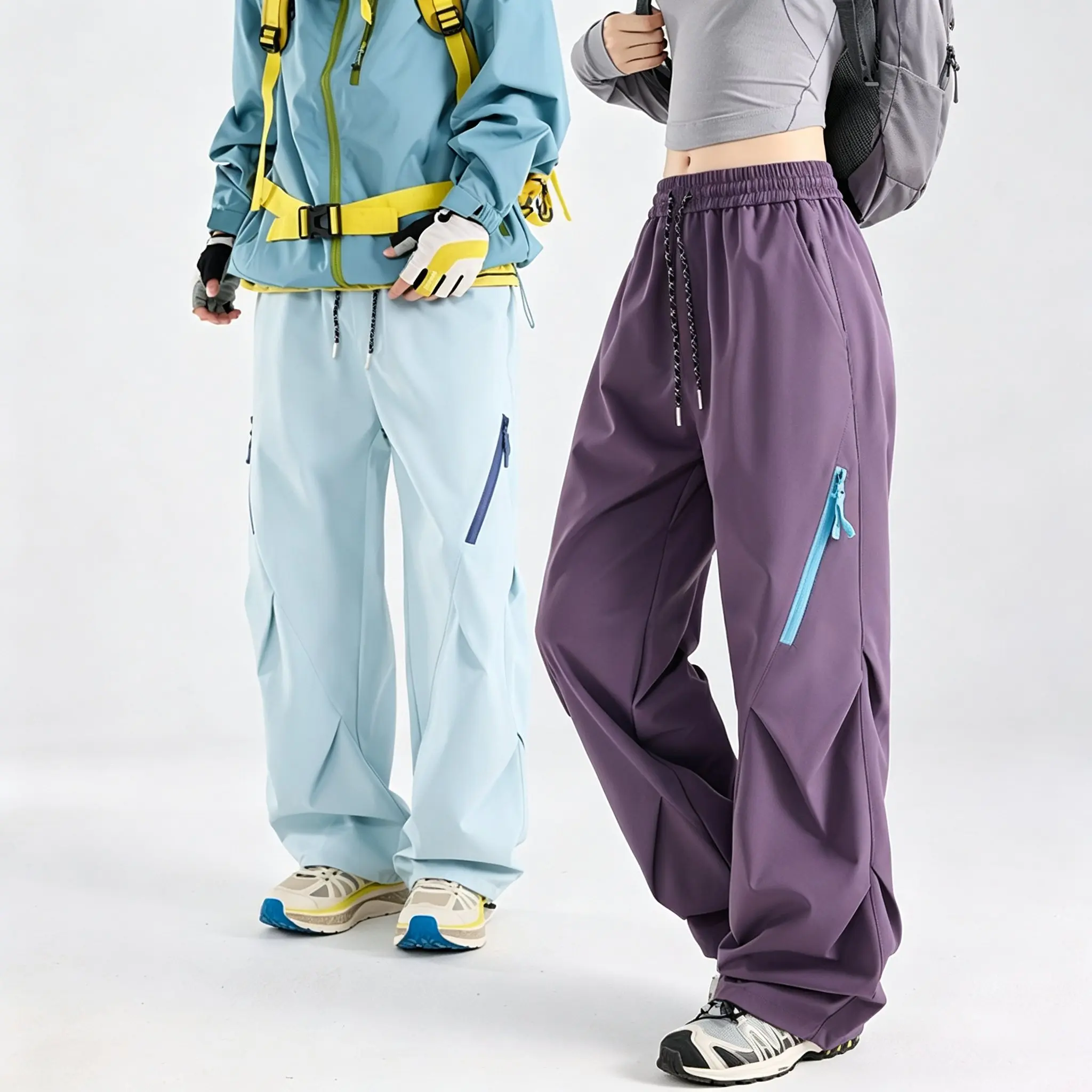 Unisex Couple Outdoor Commuting Functional Pants Water Repellent Cool Dry Breathable Skin-Friendly Loose Casual Trousers