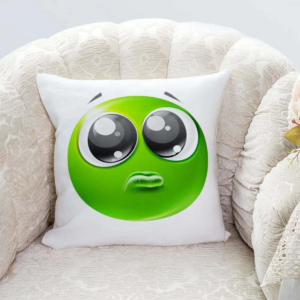 Green Face Little Mung Bean Funny Pillow Cover, Zippered & Removable Washable, Home Bedroom Bedside Cushion Cover